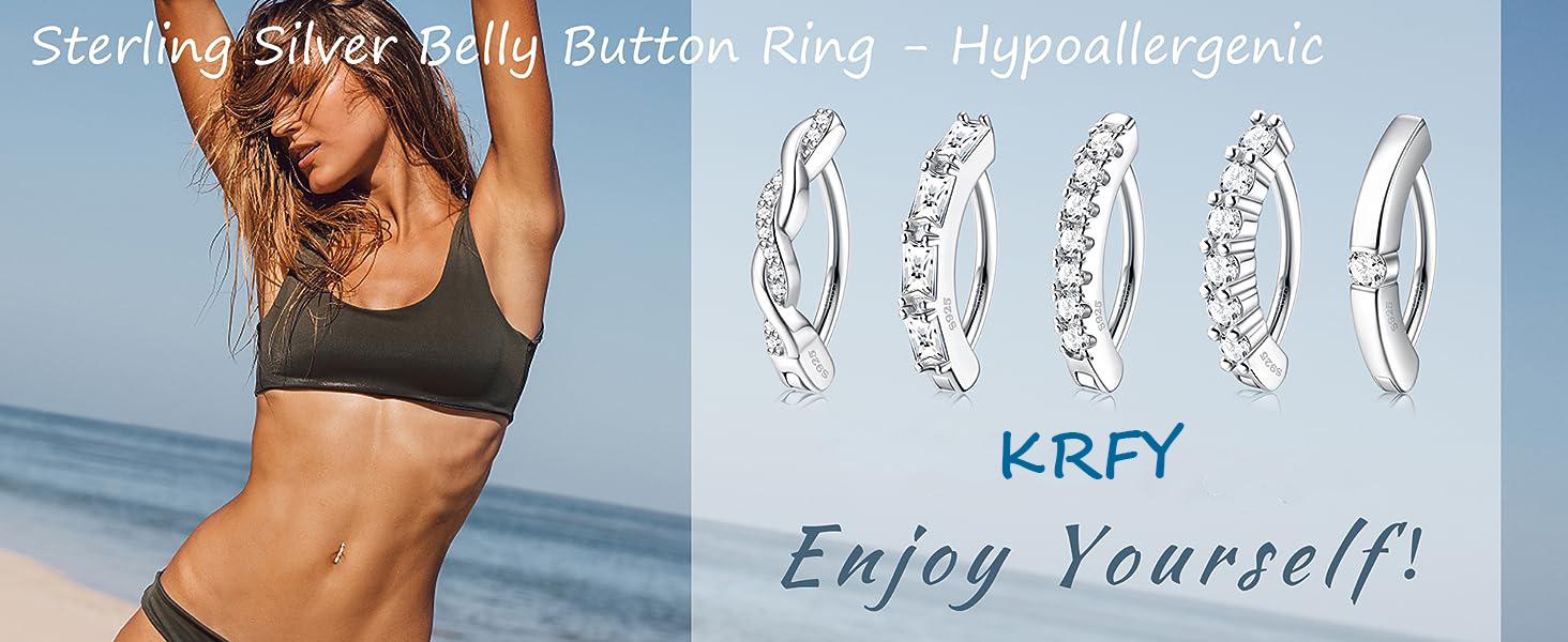 Sanfenly 14G Belly Button Rings for Women 925 Sterling Silver Hypoallergenic Clicker Belly Button Ring Cubic Zirconia Paved Reverse Hoop Belly Rings Body Belly Piercing Jewelry