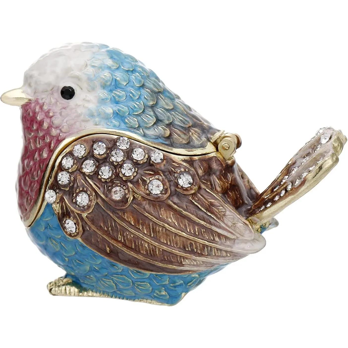 Hand Painted Enamel Robin Bird Trinket Box for  Decor, Hinged  Organizer for Ring Earrings,  Figurine  Collectible Personalized Elegant  Ornament Gifts (Blue Sparrow)