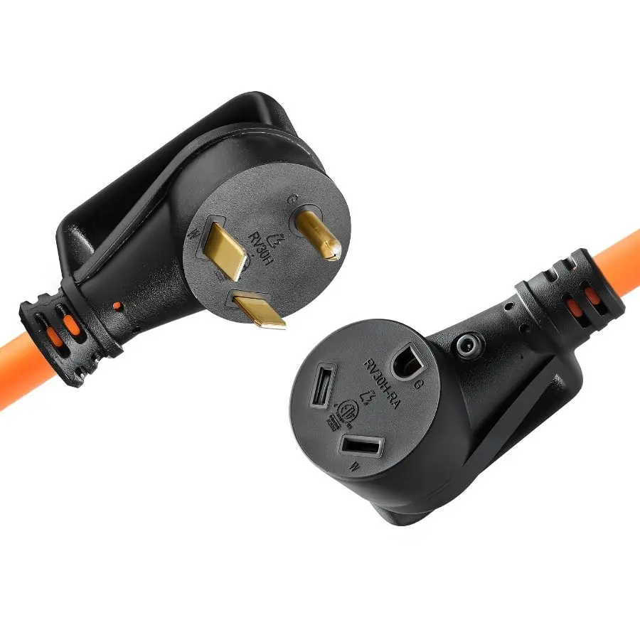 VEVOR 30 Amp 75 Feet RV Extension Cord, 125V 2500W, Heavy Duty 10/3 Gauge STW RV Power Cord, NEMA TT-30P to NEMA TT-30R, with Power Indicator, Cord Organizer, 15A Adapter, for Camper Travel Trailer