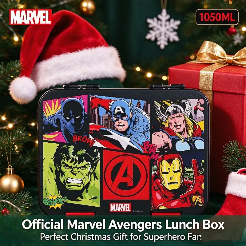 Marvel Official Avengers Double Buckle Locks TRITAN Lunch Box 1050ML,Iron Man Captain America Spider-Man Non Insulated Plastic Food Container for Kids School Snack Fruit, Superhero Halloween Decor & Christmas Stocking Stuffer Gift for Boys Girls