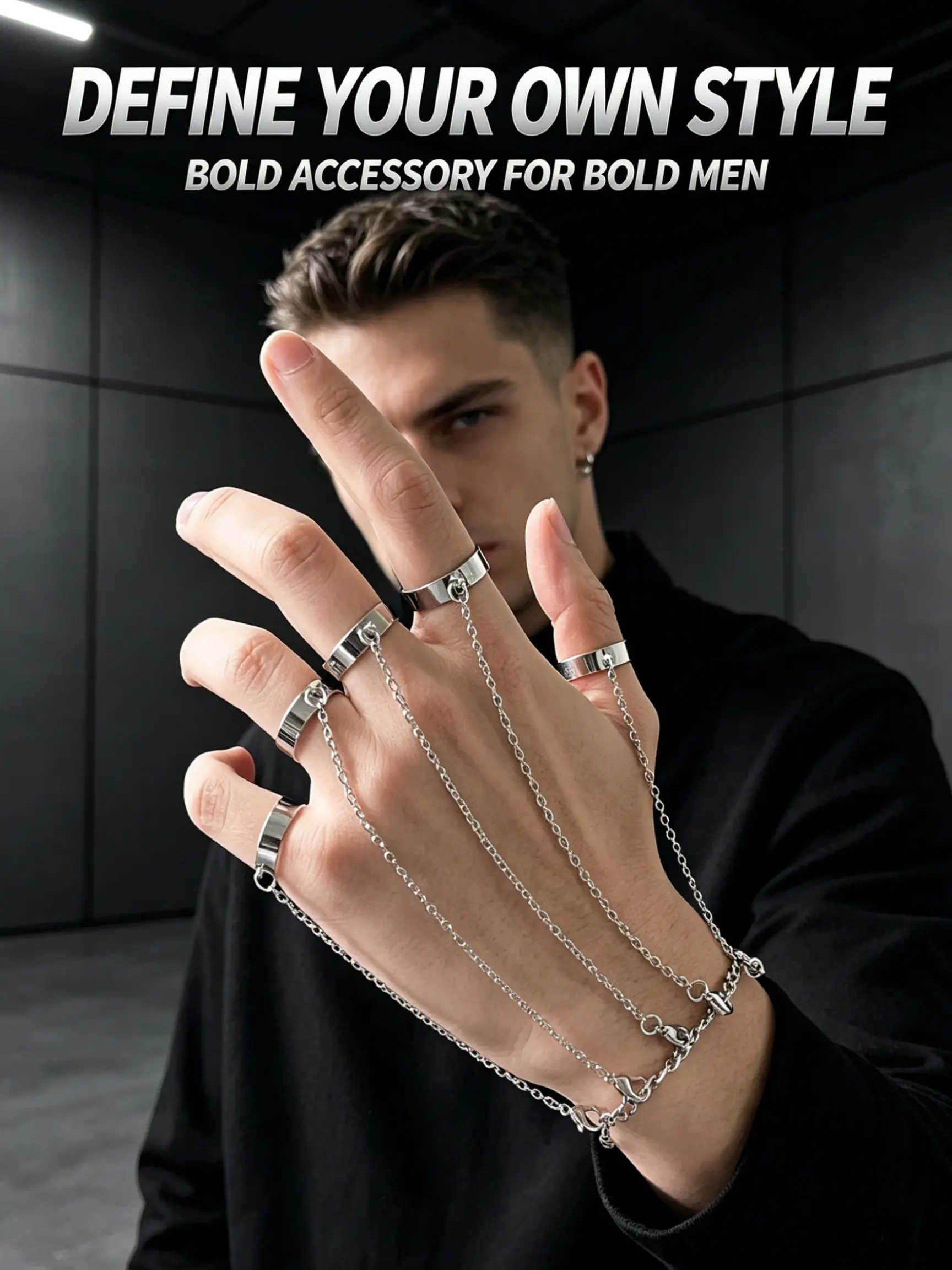 Punk Tassel Link Bracelet With Slave Finger Rings Gothic Hand Harness Hip Hop Kurapika Chain for Women Punk Style Jewelry