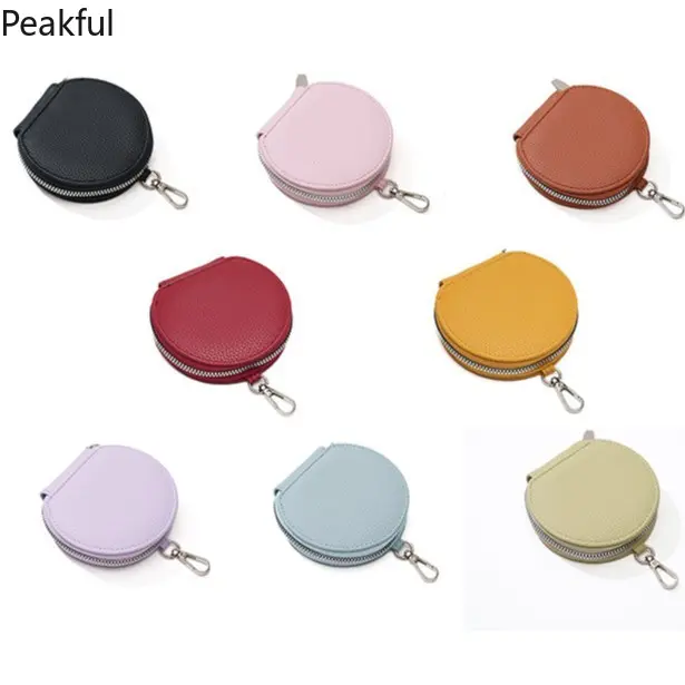 Women small storage pouches|2026 new Korean-style round coin wallet with built-in key ring, multi-compartment design for coins & small cards, ideal for daily commute, bag storage and grocery shopping carry