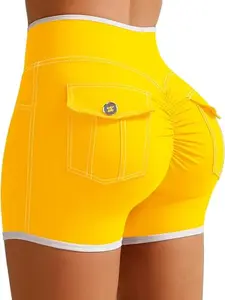 Women's High-Waist Sporty Cargo Trousers, Breathable Nylon Material, Pockets Design, All-Season Wear, Ideal for Gym & Yoga