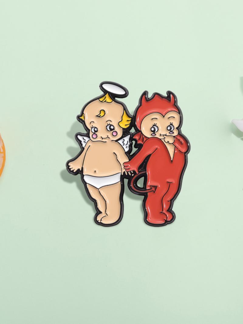 Cute Couple Design Brooch, Fashion Alloy Badge for Clothes, Creative Cartoon Angel & Devil Design Brooch, Fashion Accessories for Women & Men, Valentine's Day, Gift