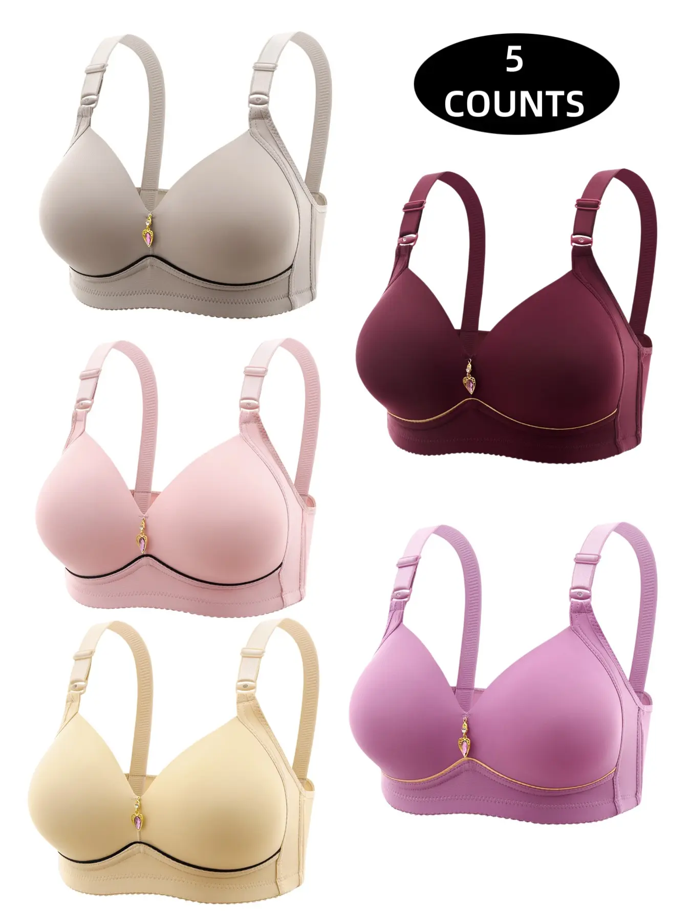 Women's Contrast Binding Casual Push Up Bra, Soft Comfortable Breathable Wireless Bra, Women's Lingerie for All Seasons