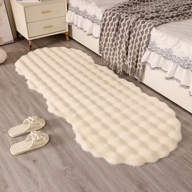 Bubble Velvet Bedroom Bedside Rug, Fake Rabbit Fur Mat for Closet, Living Room Coffee Table Pad, Sofa Cushion, Balcony Mat, Furry Floor Rugs