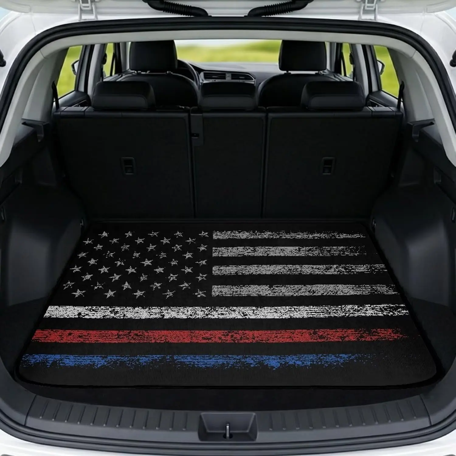 Trunk Mat Cargo Liner Non Slip Waterproof Heavy Duty Trunk Covers | American Flag Blue Red Stripe, Easy Clean Trunk Protection Fits Most Vehicles 29 X 39 Inches
