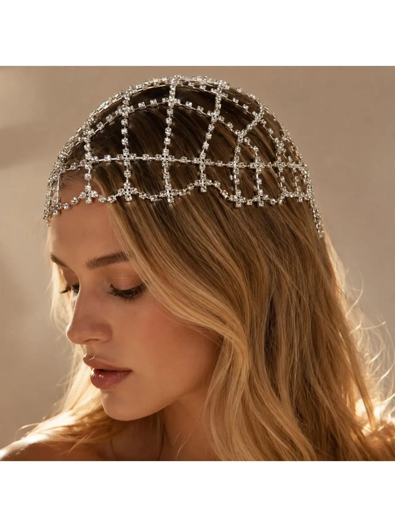 European and American French-style heavy-duty diamond-encrusted mesh headband, crystal multi-layer bridal hair accessory, atmospheric dress ornament
