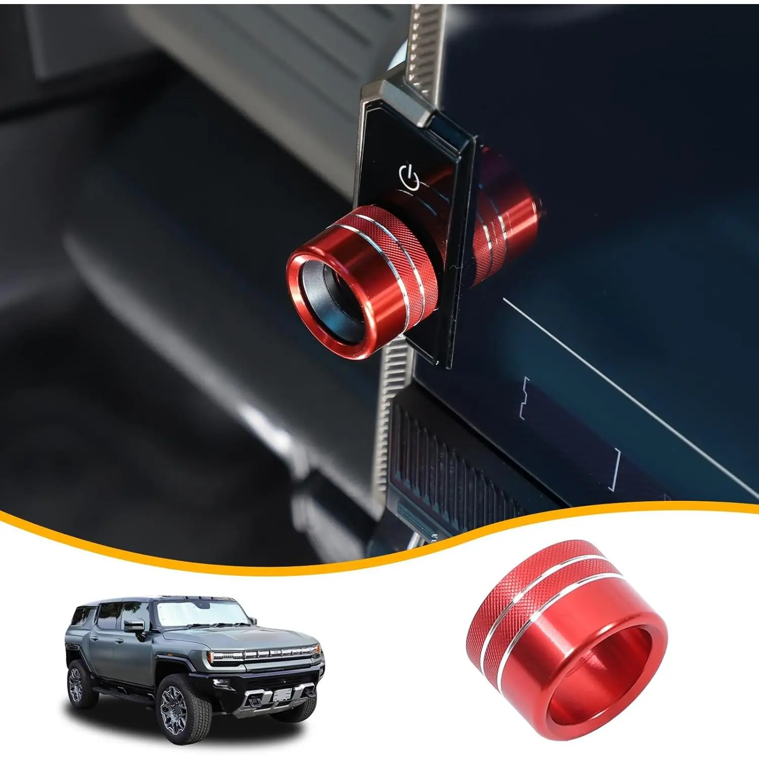 for Hummer EV Accessories Center Consoles Volume Knob Ring Cover Trim Compatible with Hummer EV SUV Truck 2022-2024 2025 Aluminum Car Volume Knob Protection Ring Multimedia Tune Knob Ring Cover (Red)