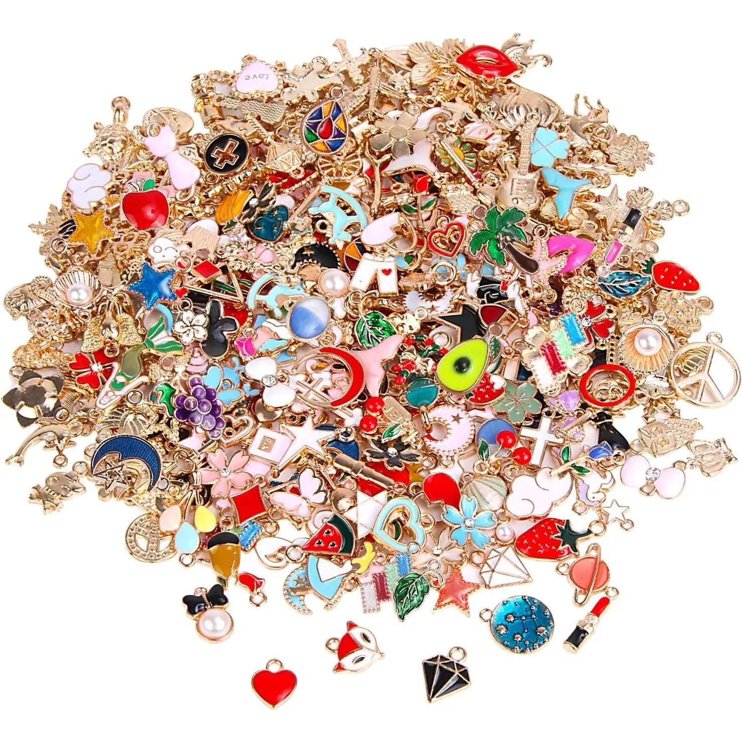 350Pcs Exquisite Assorted Sizes Gold-Plated Enamel Bracelet Charms, Playful Cute DIY Friendly Jewelry Making Supplies for Anniversary DIY Bracelet, Necklace Crafts, Anniversary Gift, Exquisite Charm