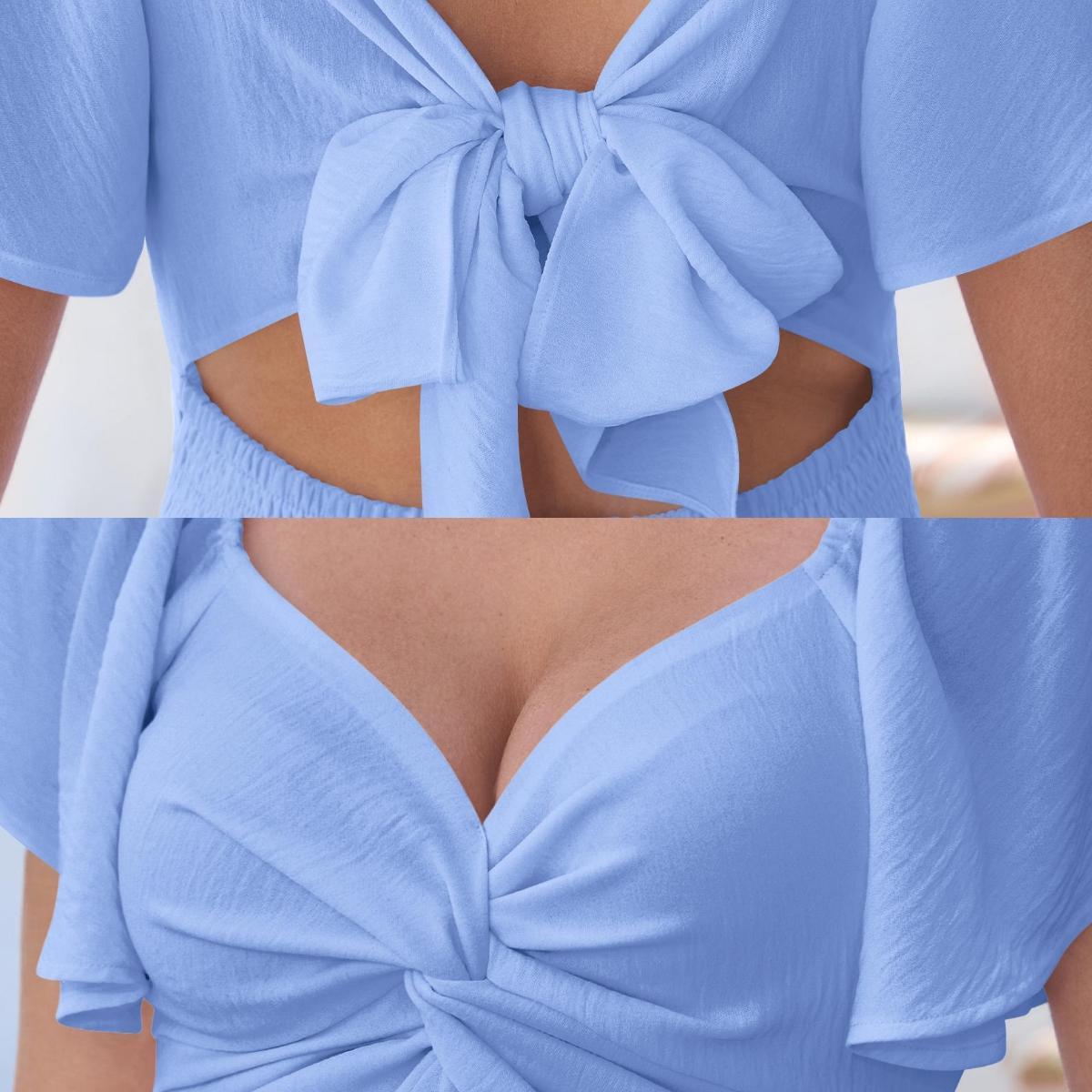 Women's Summer Sweetheart NecklineKnot Front Flowy Mini Chiffon Dresses, Easter dress,Flutter Sleeve, Tie-Back, A-Line Cut, No Scratchy, No Sheer, Wedding Guest,Bridal Shower, Church, Party, Casual, or Daily Wear