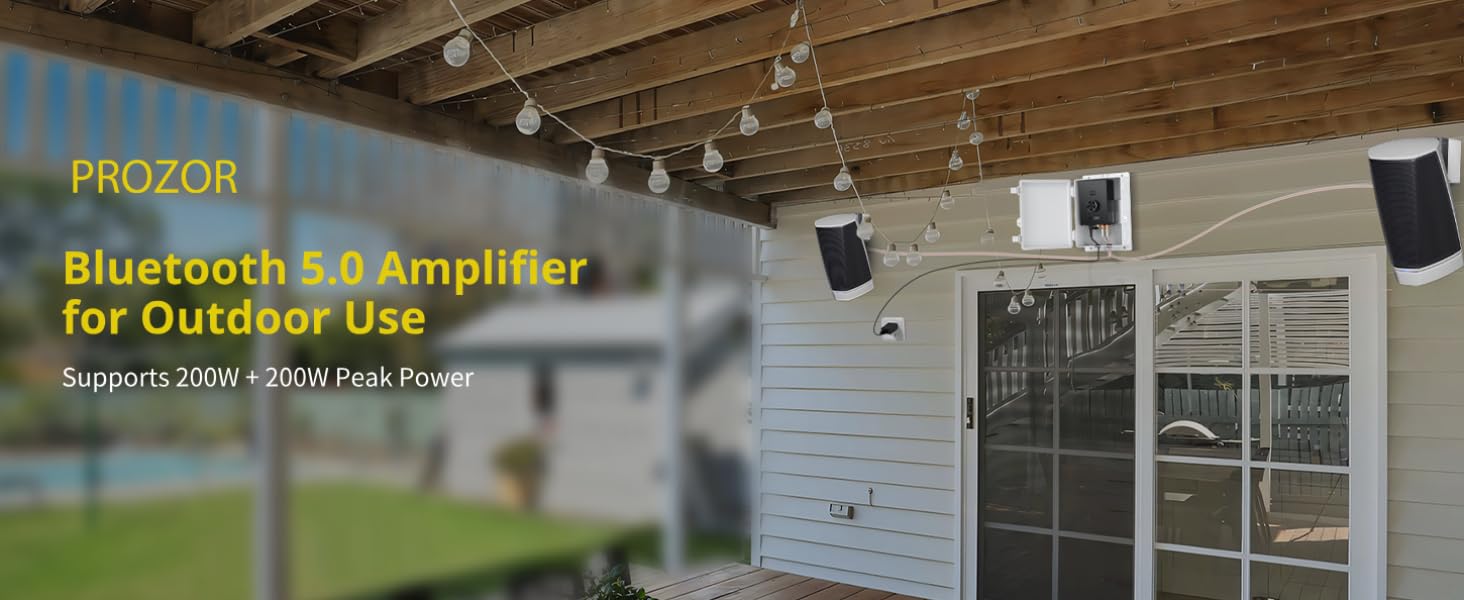 PROZOR Bluetooth 5.0 Power Amplifier for Outdoor Speakers, 200W+200W Stereo Amplifier, TPA3221 2 Channel amp Waterproof Mounting Box Supports Speakers