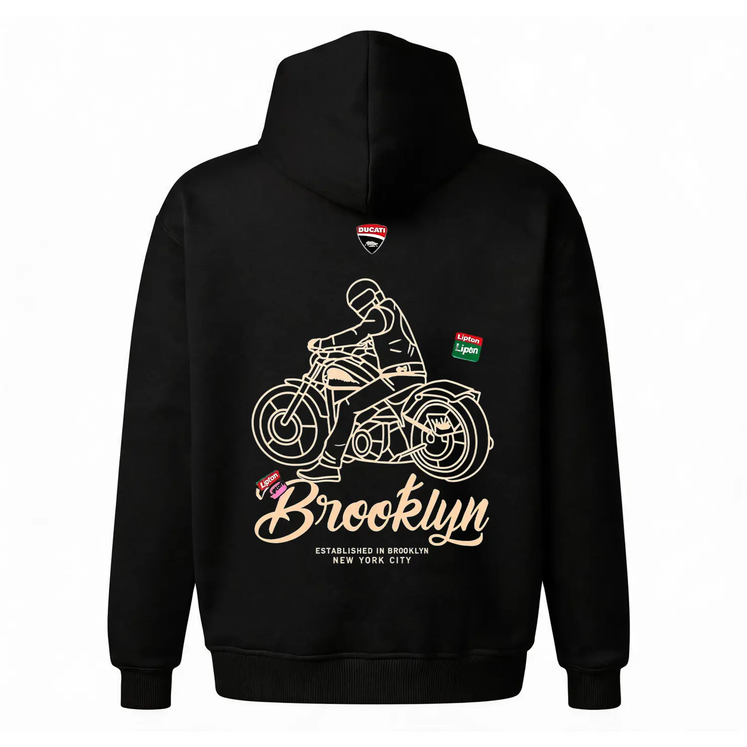 Vintage Brooklyn Moto Graphic Hoodie |   Minimalist Line Art Back Print |   Oversized White Unisex Fleece Sweatshirt |   Trendy Urban Streetwear ?️