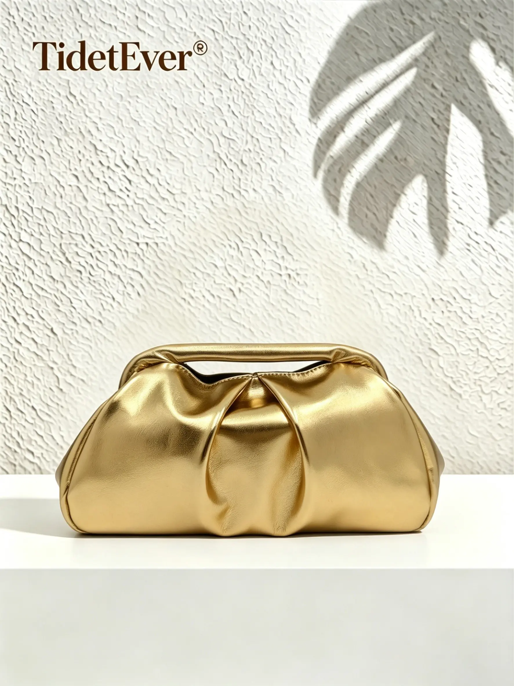Metallic Pleated Top Handle Clutch Bag for Women, Elegant Clutch, Evening Handbag, Formal Wedding Prom Holiday Party Purse, Gift for Women