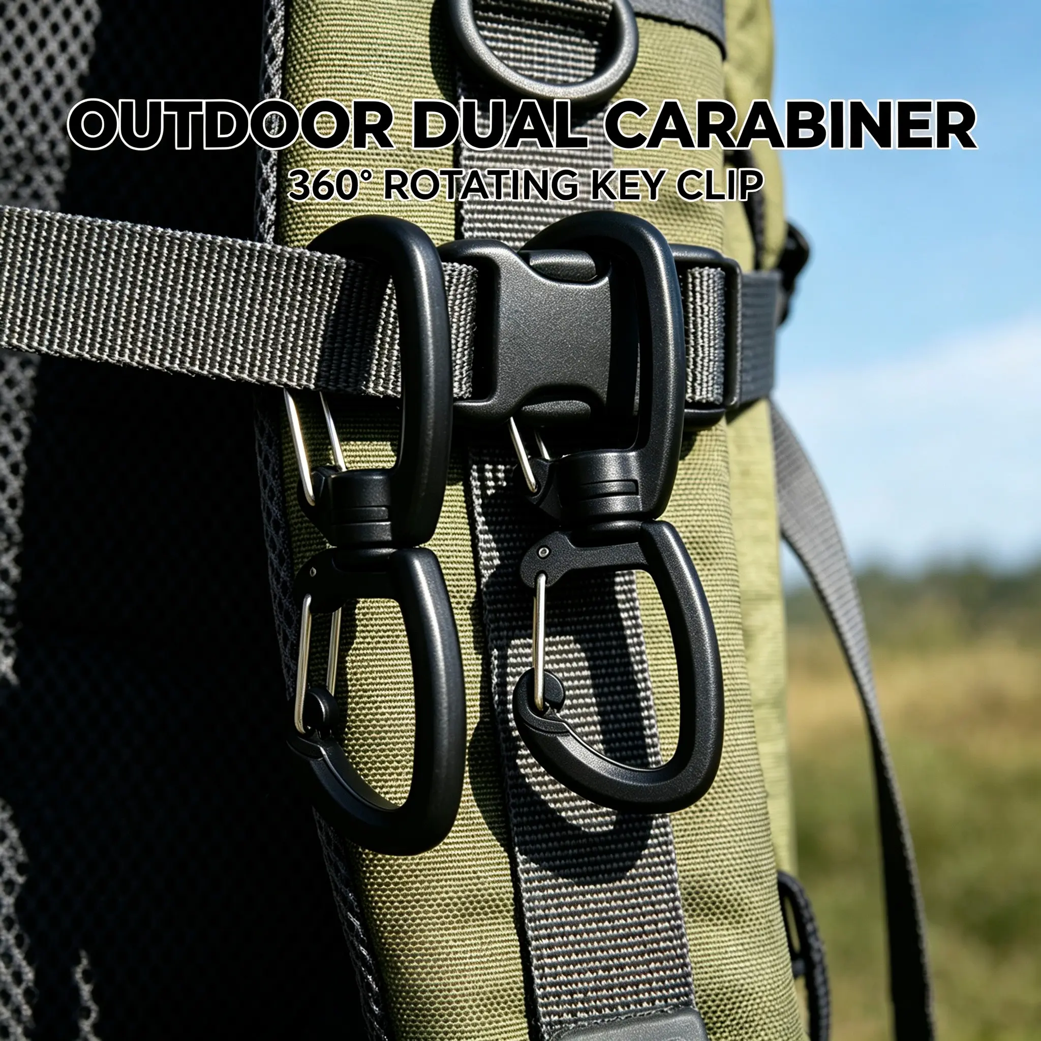 Outdoor 2-Pack 8-Letter Rotating Dual Hook Lock, 360° Swivel Quick-Release Carabiner, Bike Backpack Accessory, Camping Hiking Keychain