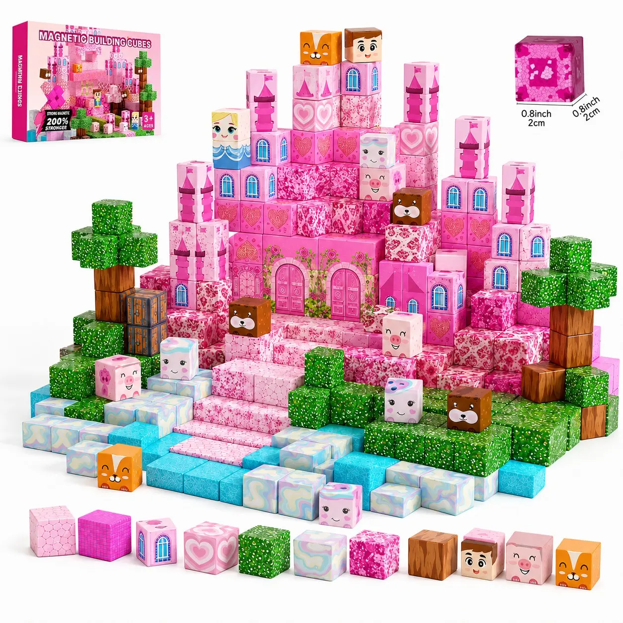 Princess Castle Magnetic Tiles, 100/150/200 Pcs, Creative Building Set, Montessori Stem Toys for Girls Ages 3-8, Educational Birthday Gifts