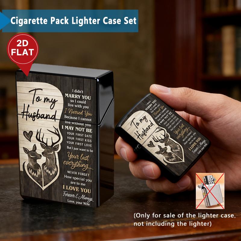 To My Husband Plastic Cigarette Case & Metal Lighter Shell Set, Deer Couple Love Letter Design, Romantic Wedding Anniversary Gift for Men from Wife