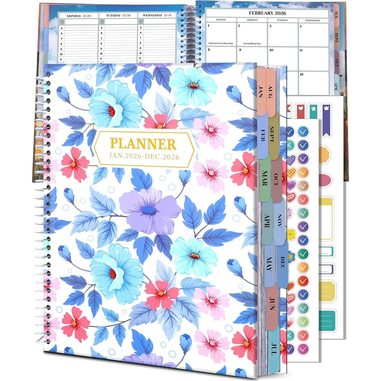 Planner 2026 Monthly (Jan. 26-Dec. 26), 12 Month Academic Planner 8.5"x11", Large Daily Planner with Hourly Timeslot, Monthly Tab, Spiral Binding, Bookmark