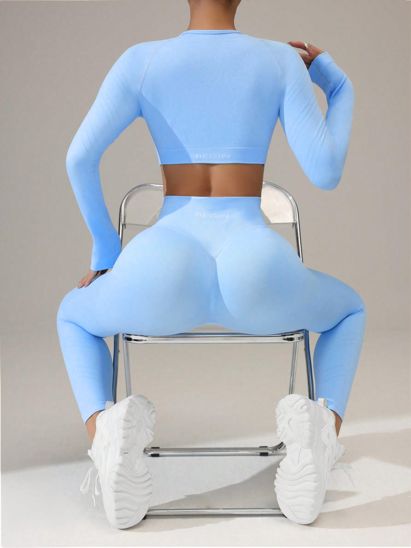 Two-Piece Set Women's Solid Raglan Sleeve Crop Tee & High Waist Leggings Tracksuit Set, Sporty Breathable Comfy Outfits for Yoga Gym Workout Running, Ladies Sportswear for All Seasons
