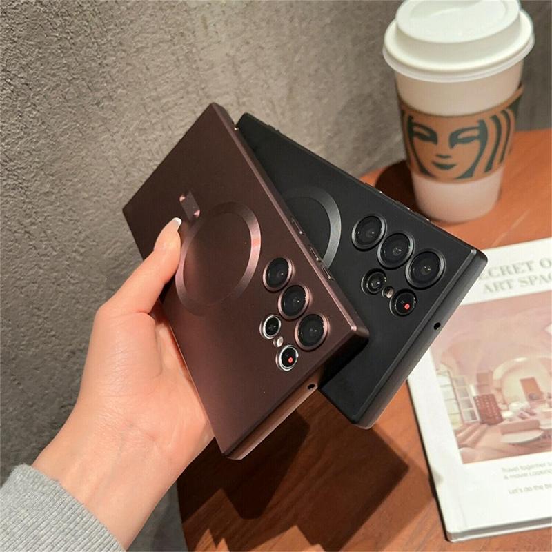 For Samsung Galaxy S24 Ultra S23 Plus S22 S21 S20 Magnetic Mag Safe Cover Matte Luxury Soft Metallic Luster Design with Camera Lens Protector, Shockproof Anti-Scratch Phone Case