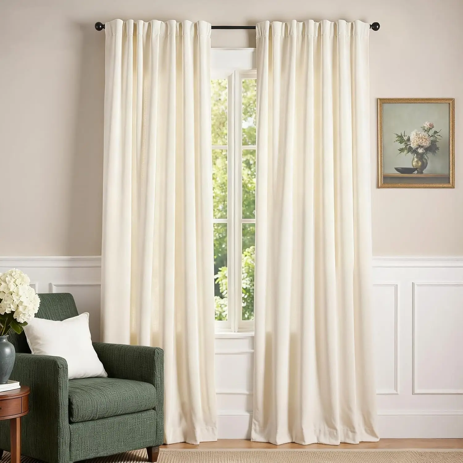 Ivory Curtains Light Filtering Velvet Curtains 84 Inch Length Drapes for Living Room Bedroom Window Treatments Soft Luxury Drapes Back Tab 2 Panels
