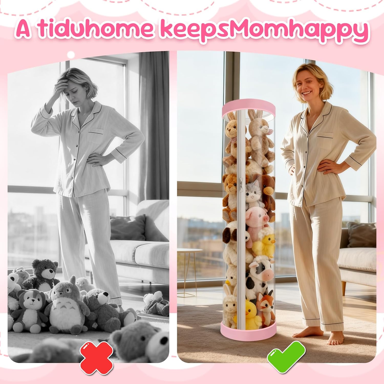 Large Capacity 47x11 Inch Stuffed Animal Storage Tube Toy Organizer with Zipper Easy Assembly Space Saving Plush Toy Holder for Playroom