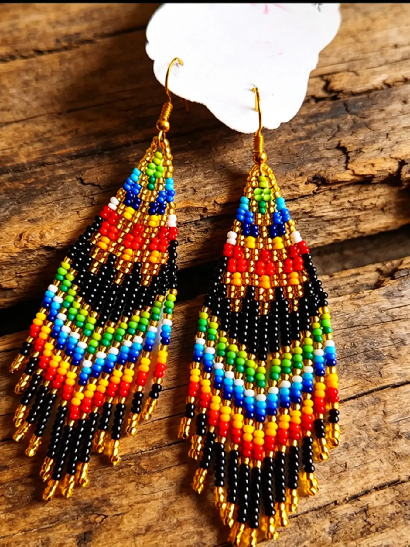 Handmade Colorful Striped Water Drop Seed Bead Tassel Earrings, Boho Long Fringe Dangle Earrings, Women Jewelry Gift for Various Occasions