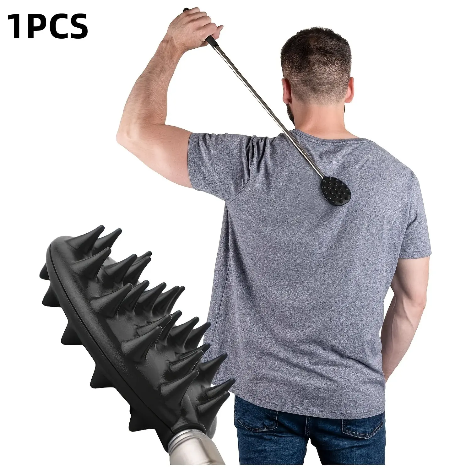 1PCS 2 in 1 Telescopic Back Scratcher Massage Hammer, Cactus Silicone Massage Stick, Portable Back Itching Reliever Hand Massage Tool for Home Travel Daily Use
