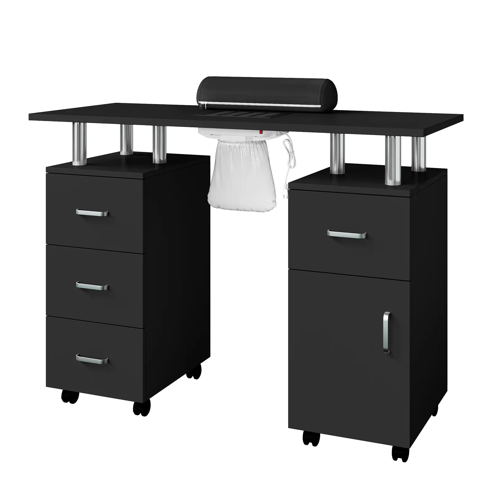 Gaomon Professional Nail Tech Desk with Built in Dust Collector Filter, Movable Lockable Manicure Table with Storage Cabinets, Ergonomic Wooden Nail Station Cart for Beauty Salon Home DIY
