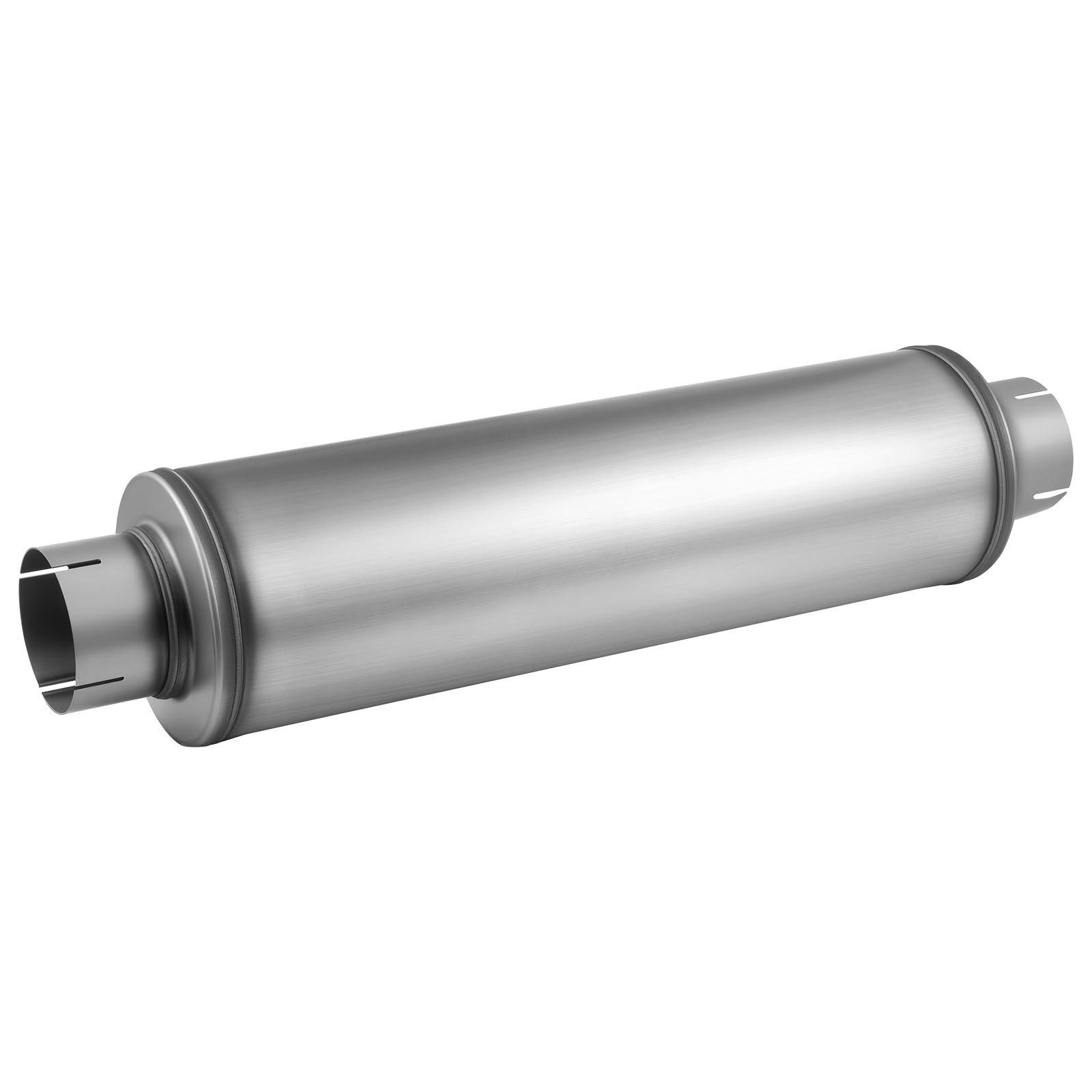 VEVOR Exhaust Muffler, 4 Inch Inlet & Outlet, 30 Inch Overall Length Stainless Steel Exhaust Tip, Universal Resonator Round Body, High Performance for Trucks, Sedans, Sports Cars, SUVs & Daily Drivers