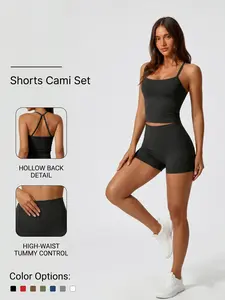 Women's Summer Sport Set, Backless Tank Top & Shorts, Slim Fit High Elastic Fabric, Sporty High Stretch, Ideal for Gym & Home Comfort, Activewear Clothing, Fitness Exercise Wear