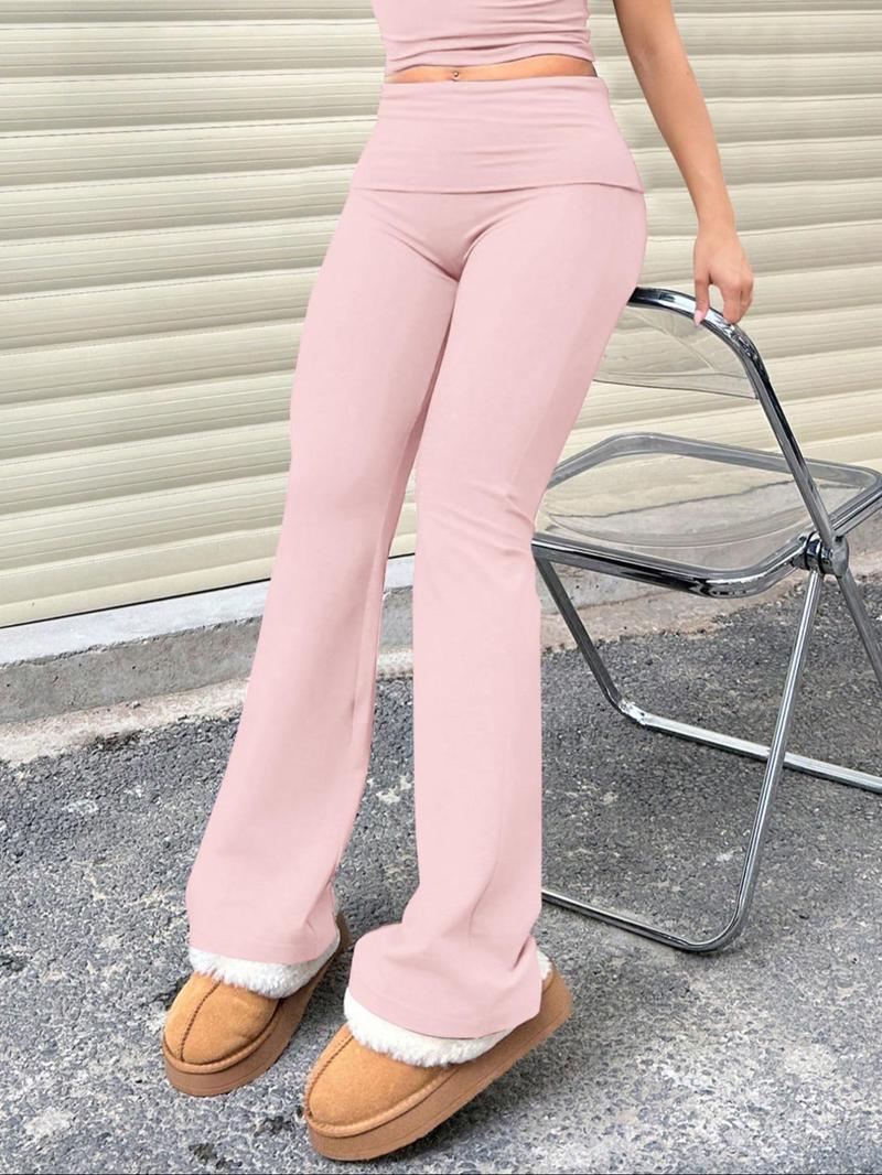 Women's Plain Ruched Flared Leggings, Casual Comfy High Stretch Bell Bottom Trousers for Daily Wear, Ladies Bottoms for All Seasons