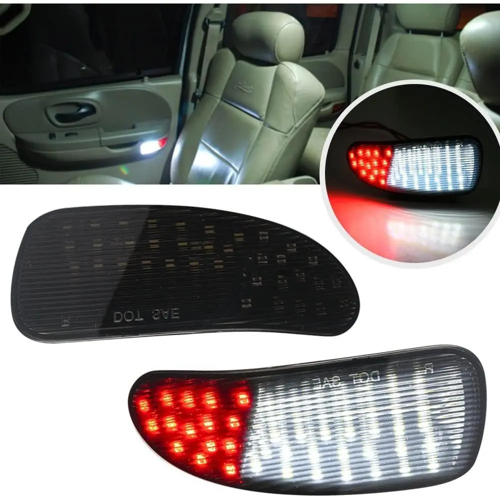 2Pcs F150 LED Courtesy Door Lights for Ford F150 1997-2003, F150 SVT Lightning 1999-2002, F250 Light Duty 1997-1999 Red& White LED Side Door Panel Light Door Interior Light Step Lights Smoked Lens