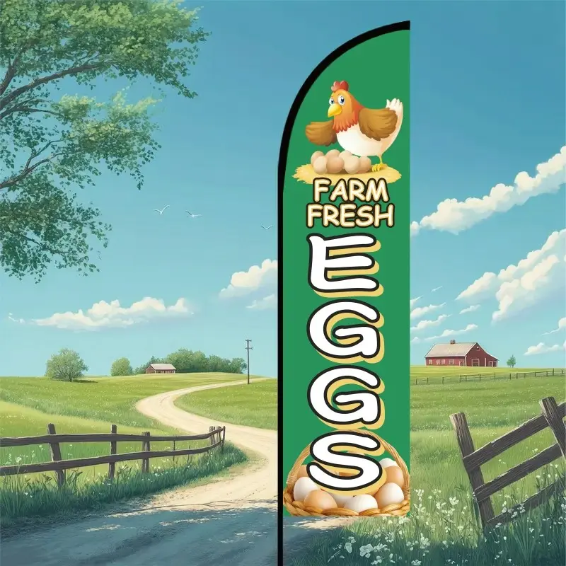 1pc Farm Fresh Eggs Feather Flag With Pole Kit, Double-Sided priting 11FT  Polyester Outdoor Advertising Flag, Roadside Sign For Egg Sales, Farm Stand, Farmers Market & Backyard Chicken (Green)