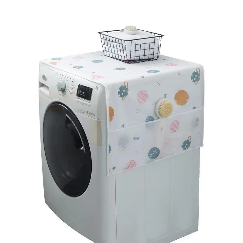 Refrigerator Top Cover with Storage Pockets - Daisy Floral Pattern Waterproof Fridge Protector Mat, Multi-Functional Appliance Cover for Kitchen Use, Decorative Organizer, Everyday