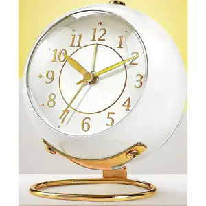 Analog Alarm Clock, Retro Small Desk Clock with Night Light, Backlight Cute Simple Metal Design, Silent Non-Ticking, Battery Powered, for Bedroom,Travel,Kitchen,Bedside Desktop Decor