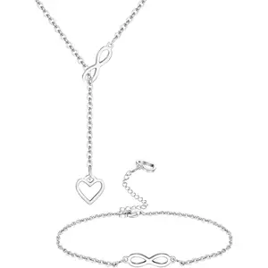 Infinite Love Necklace-Love Heart Womens Necklace Bracelet Jewelry, Forever Love Pendant Endless Love Necklace Valentine's Day Jewelry Birthday Gift for Women