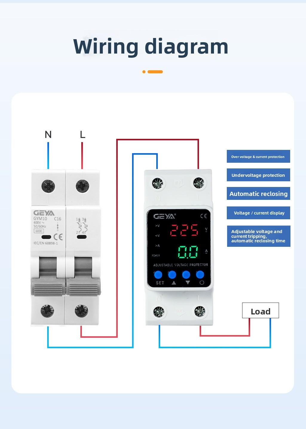 63A Smart Adjustable Voltage Protector 2P 110V/220V with Power Metering & Energy Monitoring, Over/Under Voltage Protection & Current Limit, Auto-Reset, KWh Consumption Meter