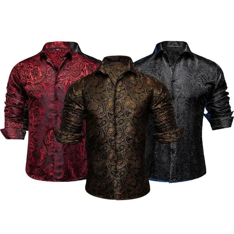Men's Paisley Floral Print Dress Shirt - Slim Fit Long Sleeve Anti-Wrinkle Breathable Cotton Top for Business Casual & Weddings, Button Front Shirts, Collared Office Shirt