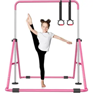 Foldable 5-Height Adjustable Gymnastics Bar for Kids at Home, Robust & Stable for Indoor Outdoor Use, Weight Limit 140LBS