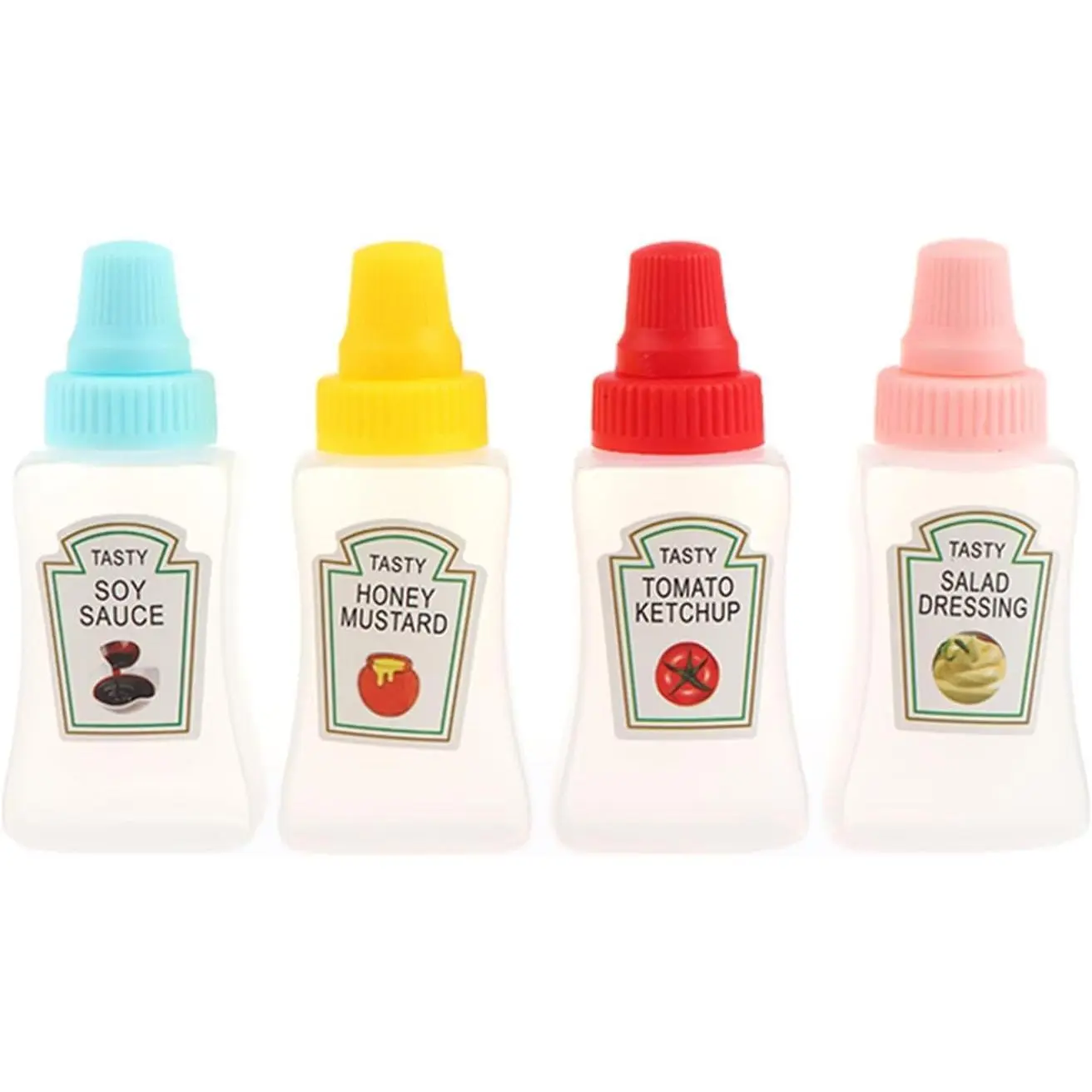 4 count Colorful Mini Cute Tomato Ketchup Bottle,Salad Dressing Tomato Containers Empty Ketchup and Mustard Syrup Dispenser for Adults ,Portable Small Sauce Container,Office Worker for Bento Box