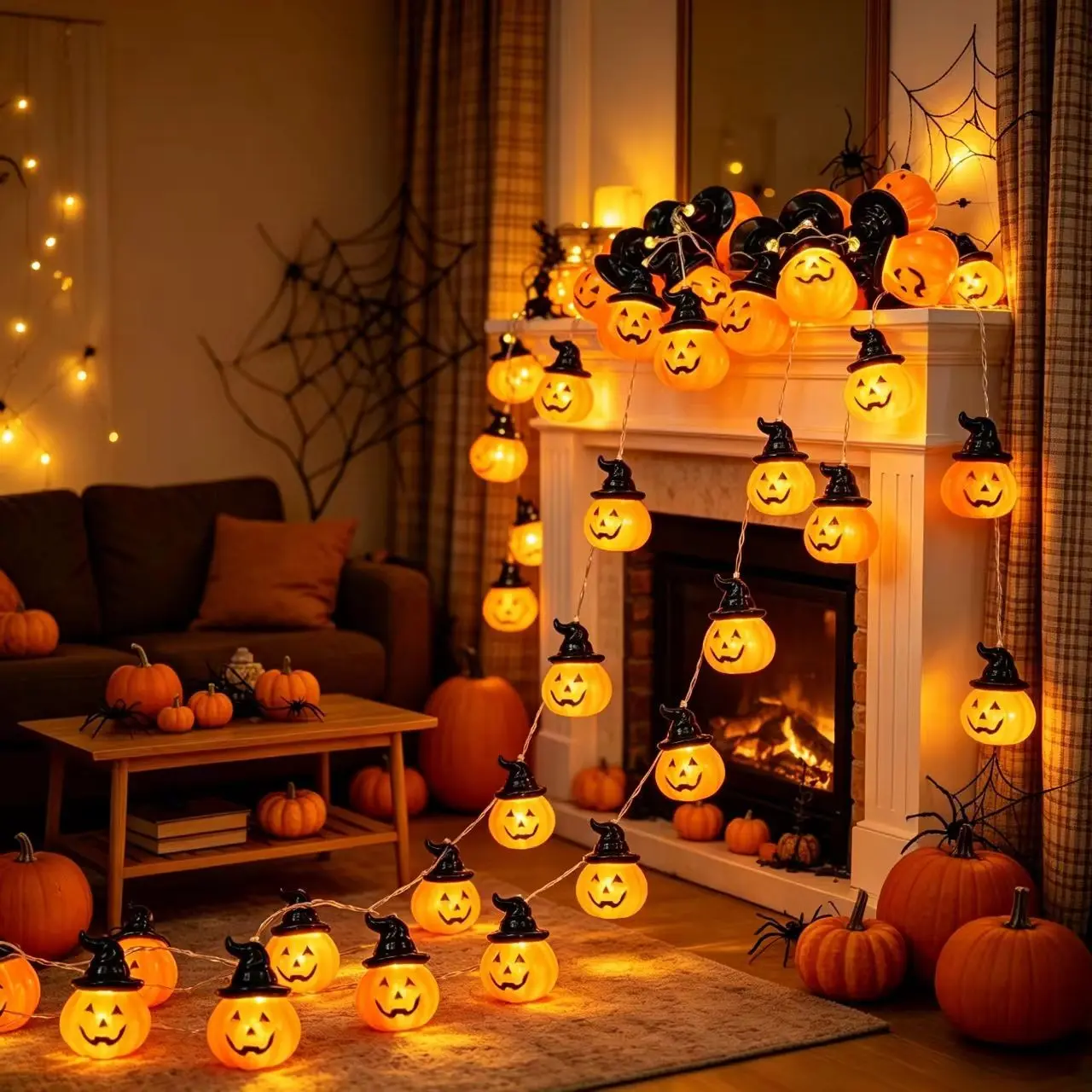 LED Halloween Witch Pumpkin String Lights, Waterproof Horror Dark Festival Decor, Party Home Garden Window Bar Haunted House Lighting