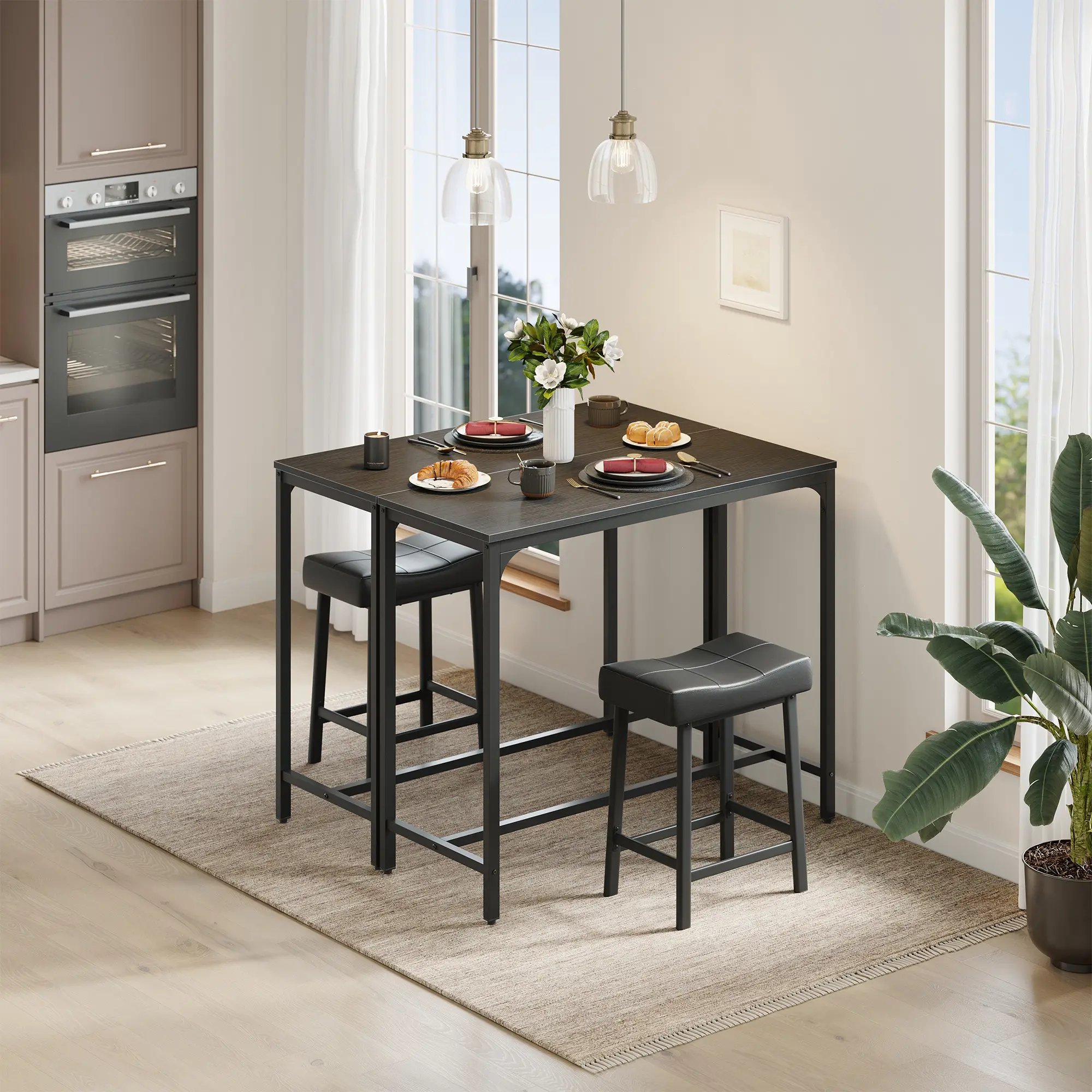Bar Table, 42.5" Sturdy Metal Frame Rectangular Bar Table, Counter Bar Height Table with Metal Frame for Home Bar, Living Room, Kitchen, Narrow Spaces, Indoor use