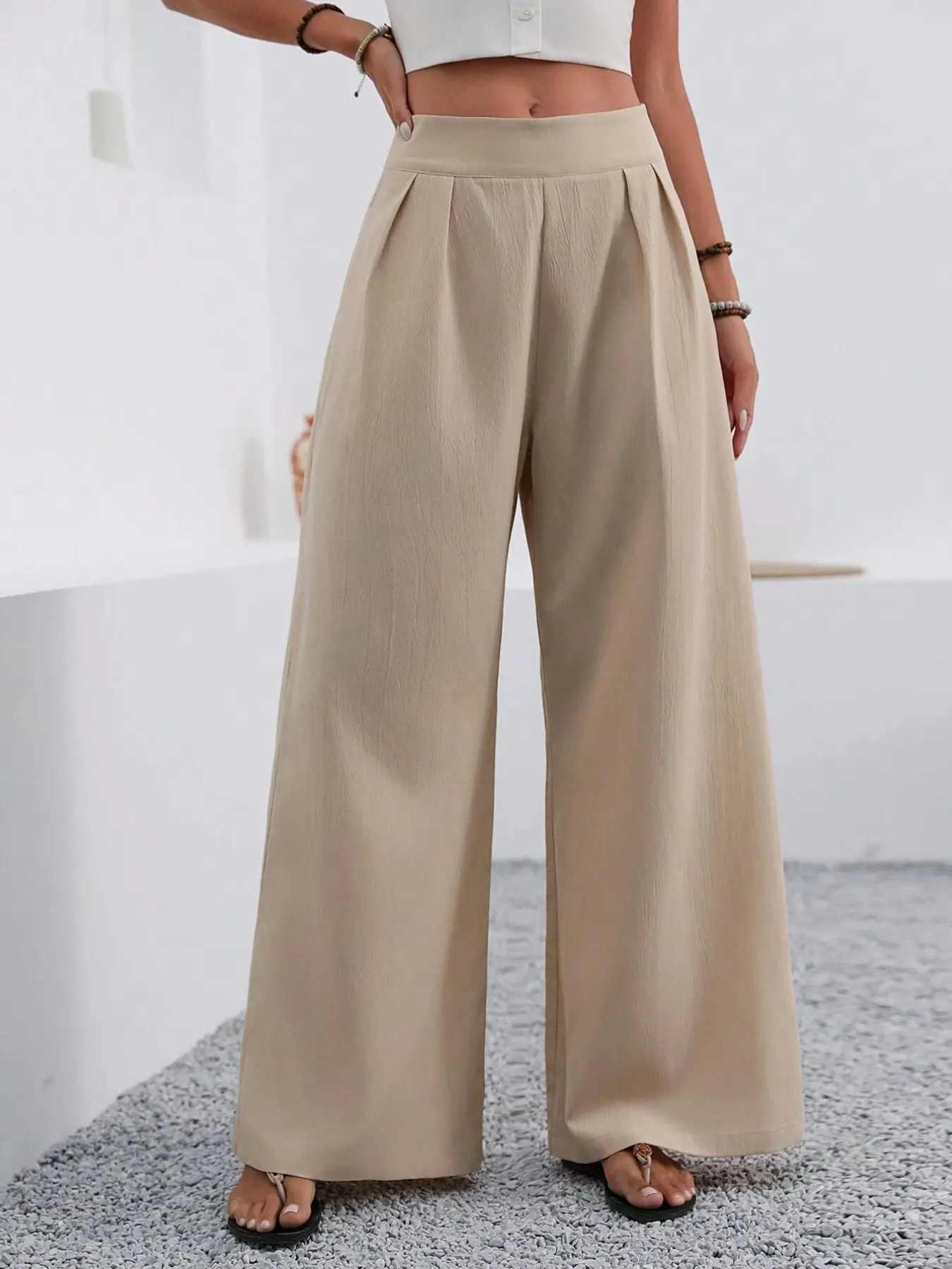 Women's Loose-Fit Baggy Long Pants Bottom, New Style Pocket High-Waisted Fashionable Versatile Wide-Leg Trousers, Commuter Wear, All Seasons