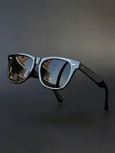Retro Square Unisex Glasses, Anti-Glare Lightweight Durable Plastic Eyewear for Driving and Vacation, Trendy Shades