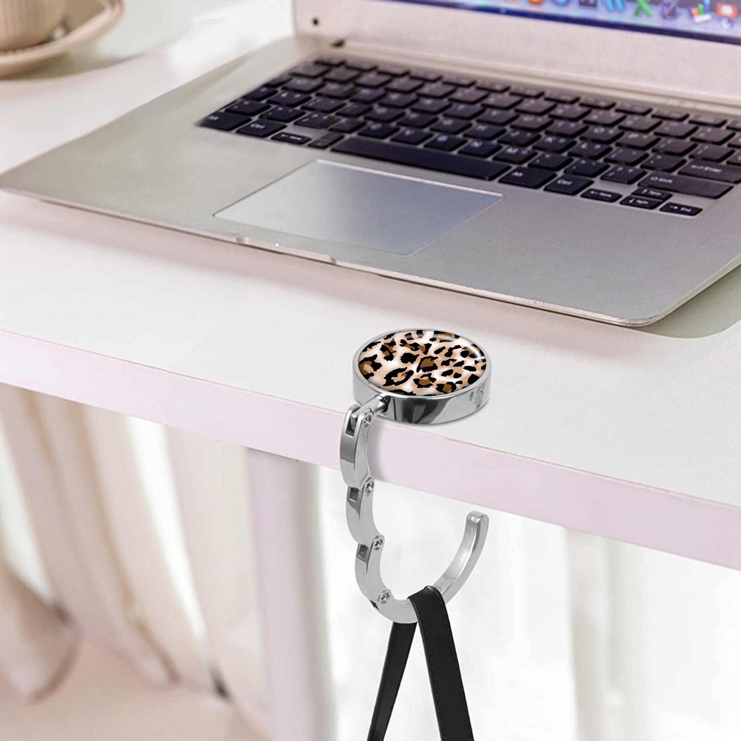 Leopard Pattern Foldable Purse Hook,Womens Bag Purse Hanger,Purse Holder Handbag Hanger Desk Table Bag Hooks for Women Bag