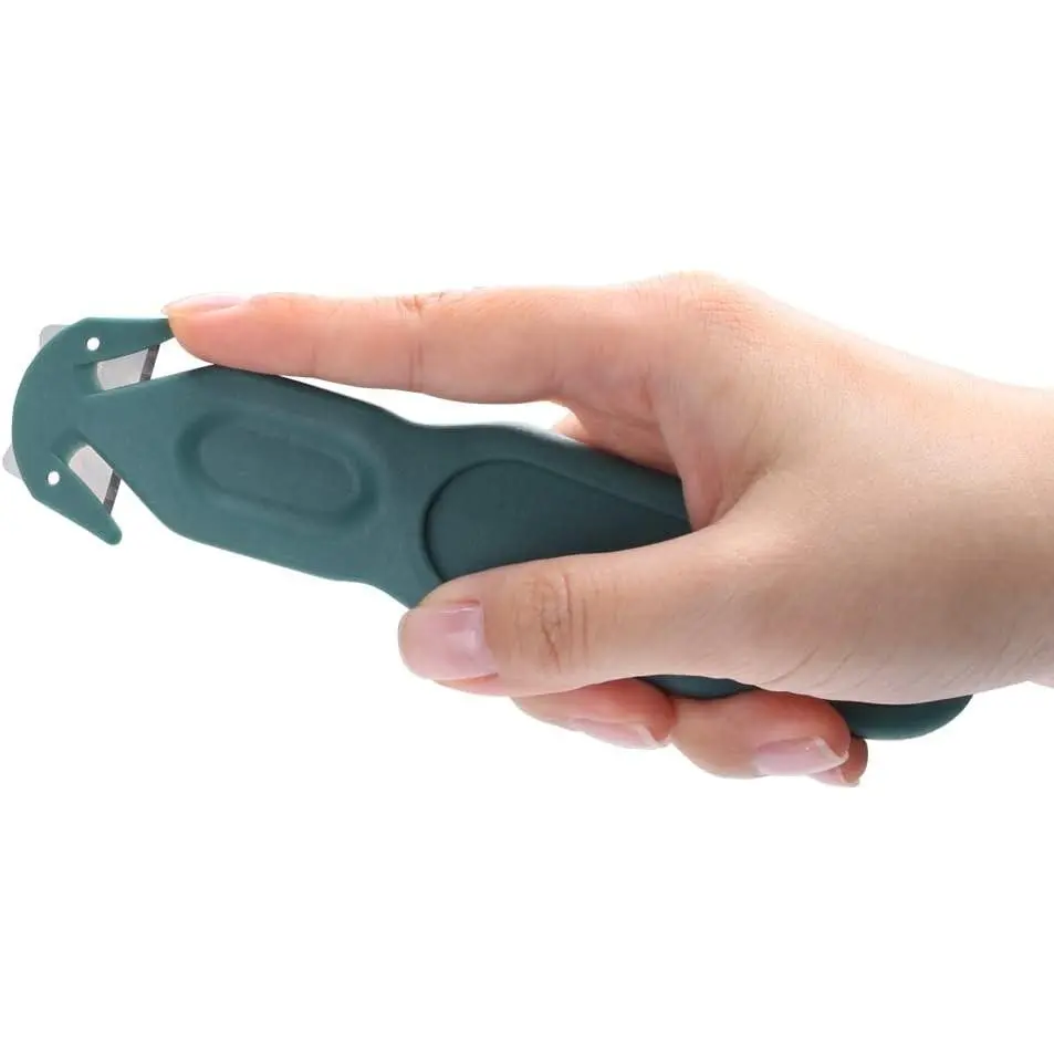 Safety Cutter Tool, Safety Box Cutter Knife, Ergonomic Film Cutting Blade, Box, Strap, Carton, Package, Envelope and Letter Opener (10 Piece - Green)