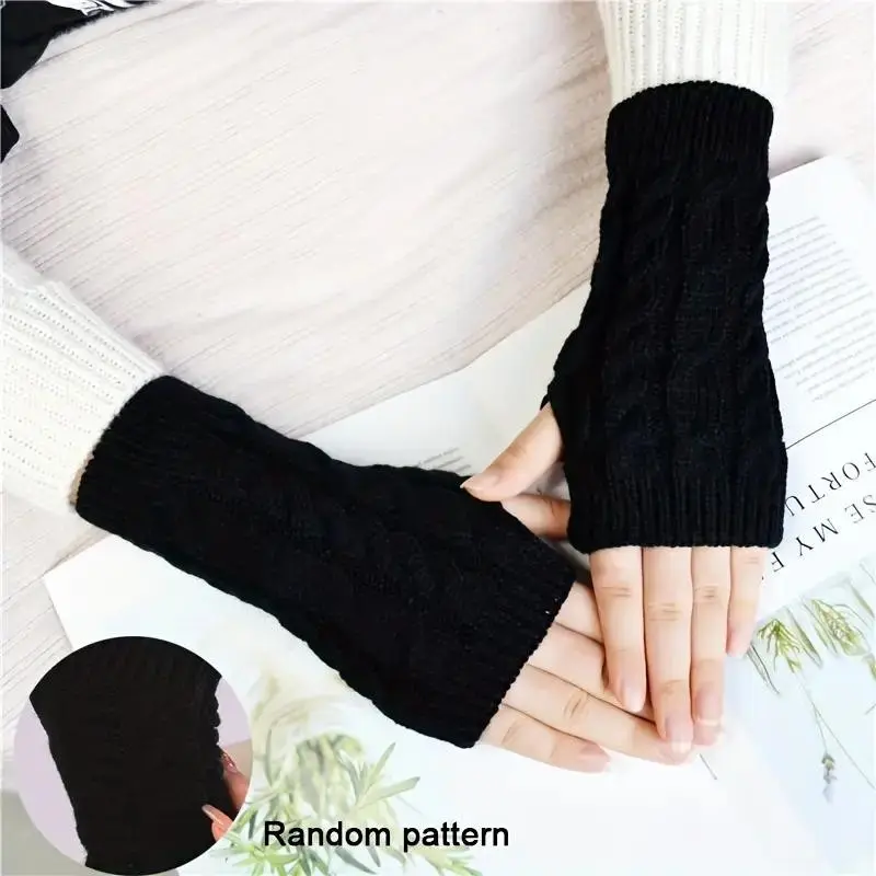 Knitted Half-Finger Gloves, Fall Winter Warm Gloves, Acrylic Yarn Short Gloves, Solid Color, Christmas Gift, Girl's Gift