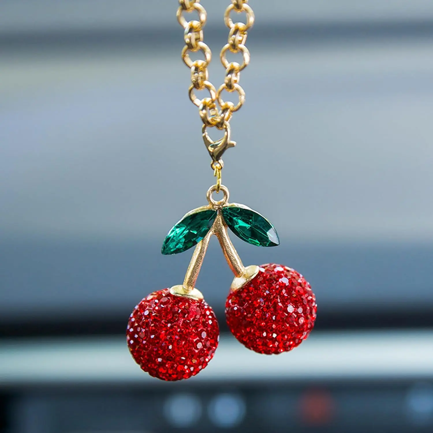Bling Cherry Rear View Mirror Accessories, Cute  Decor for Women, Mini Cherry with Embedded Rhinestones Decorations  Charms Rearview Mirror Accessories
