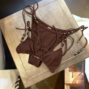 Beads Bikini 2026 New Push Up Swimsuit Women Sexy Swimwear Bandeau Biquini Micro Bikinis Solid Swim Suit Bathingsuit Beachwear
